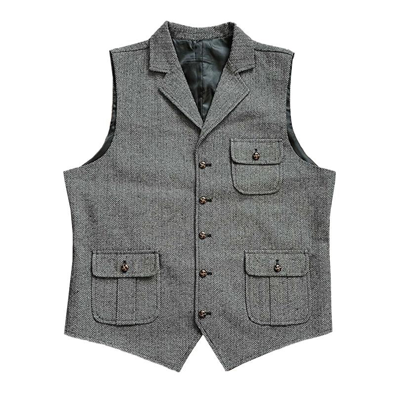 Mens Retro Slim Herringbone Vintage Vest 03598480M