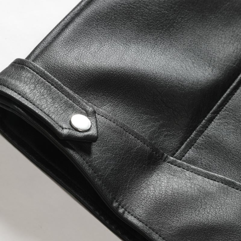 Mens Stand Collar Slim Leather Jacket 11233032X
