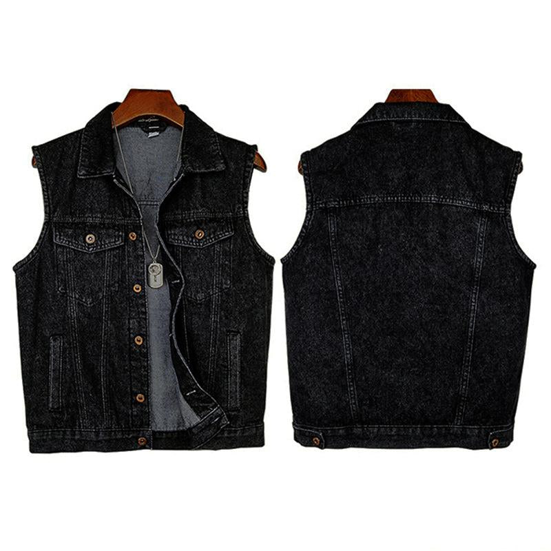 Mens Casual Lapel Multi Pocket Slim Denim Vest 47069073M
