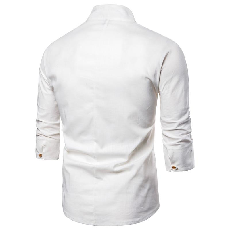 Mens Retro Solid Color Linen T -shirt 38070756X