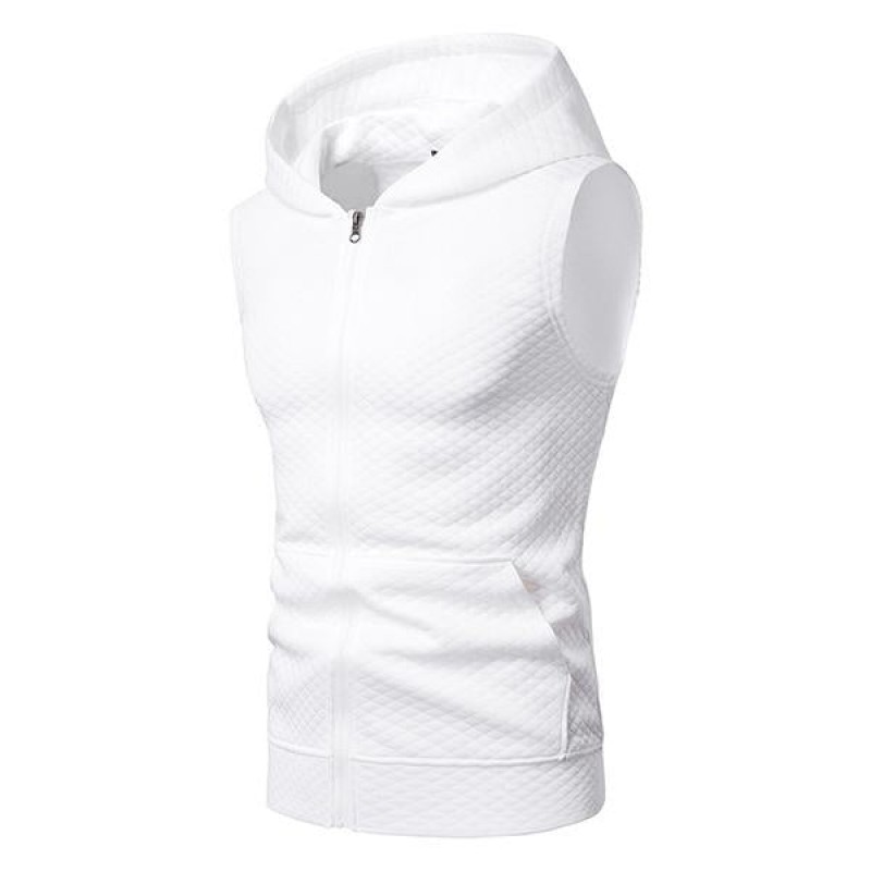 Mens Casual Zip Rhombus Hooded Vest 84655941M
