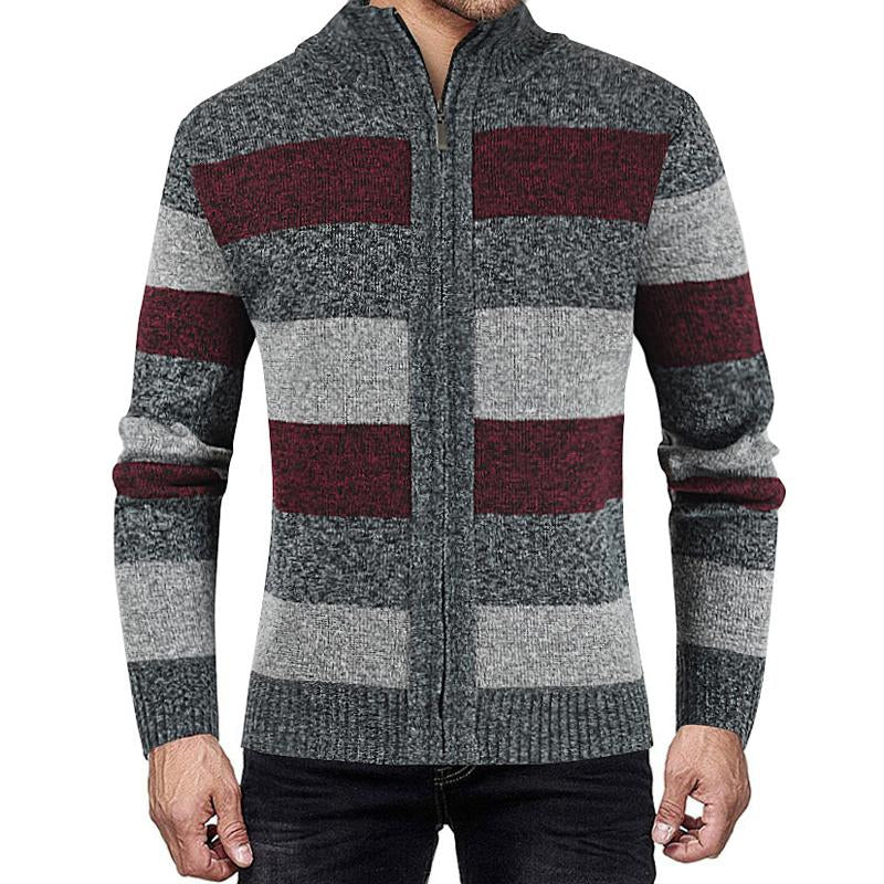 Mens Colorblock Stand Collar Cardigan Knit Jacket 13151620X