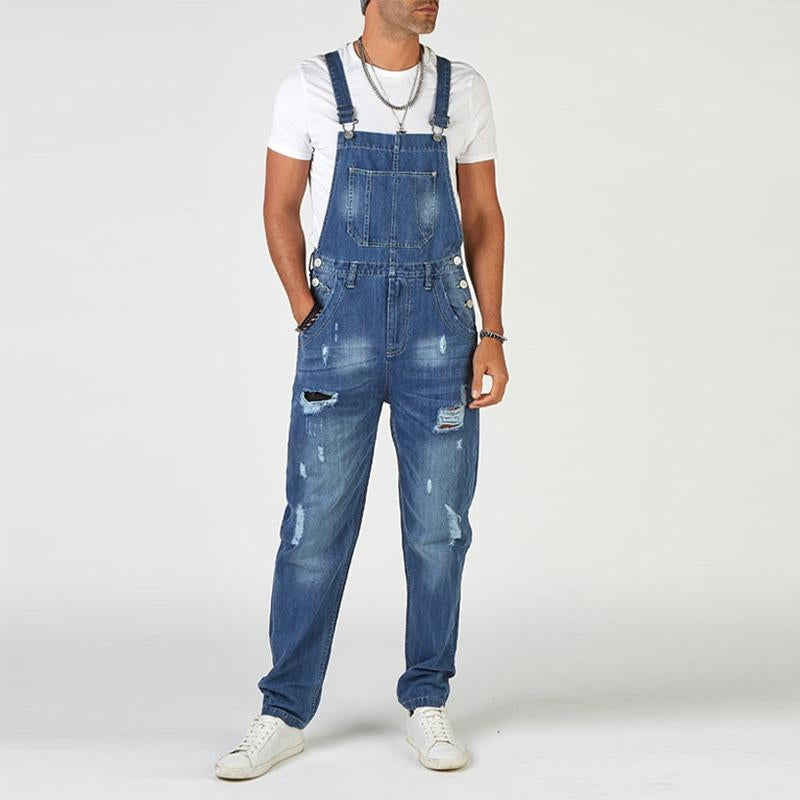 Mens Vintage Ripped High Waist Denim Overalls 61670124M
