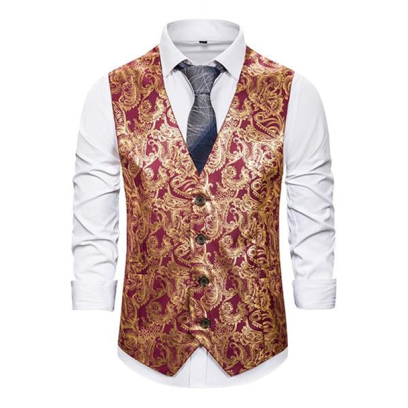 Mens Ethnic Print V-Neck Dress Vest 36969724M