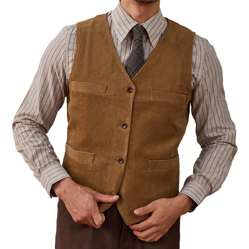 Mens Vintage Thin Corduroy Slim Fit Single Breasted Suit Vest 37947462M