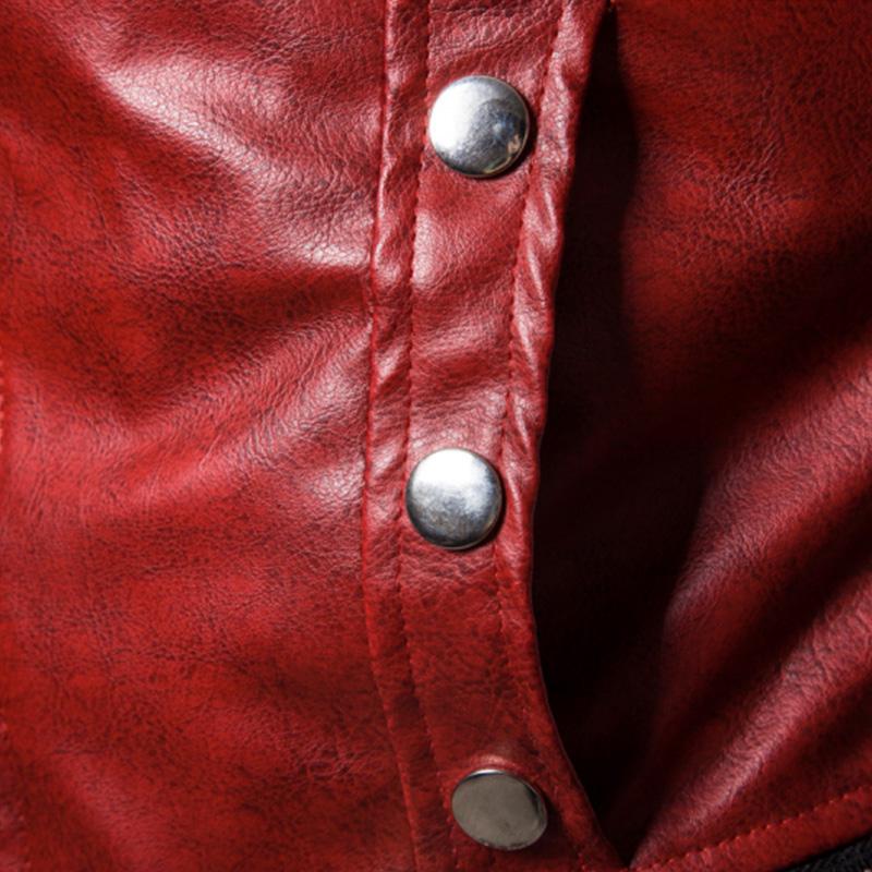 Mens Vintage Fur Collar Zipper Panel Leather Jacket 84578852M