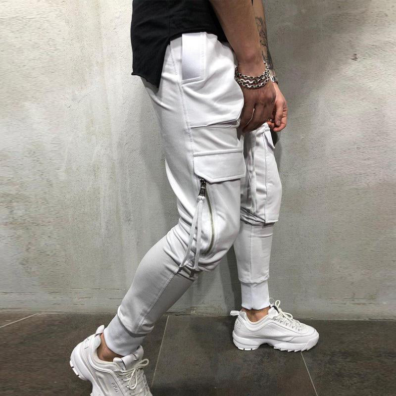 Mens Casual Solid Color Multi-Pocket Sweatpants 98610288Y