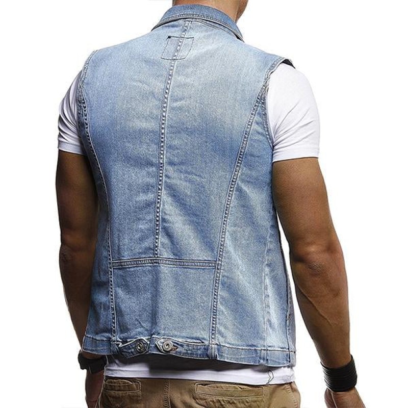 Mens Casual Washed Ripped Denim Vest 62135222M