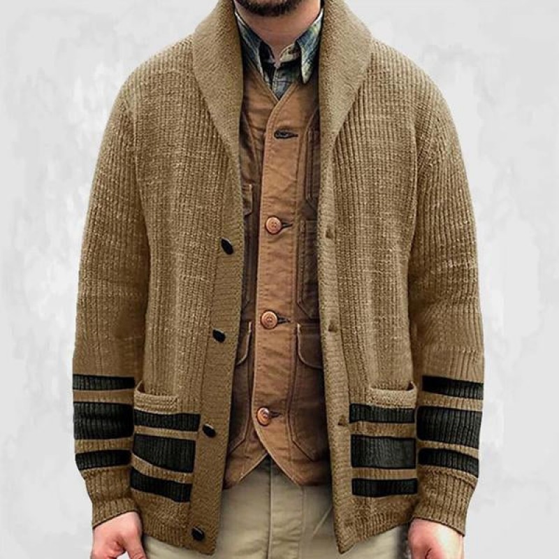 Mens Knit Lapel Jacquard Cardigan Sweater Jacket 39479989X