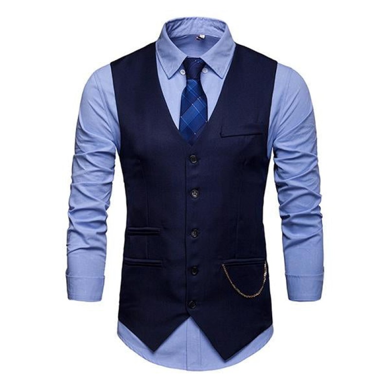 Mens Plain Print V-Neck Dress Vest 94317846M