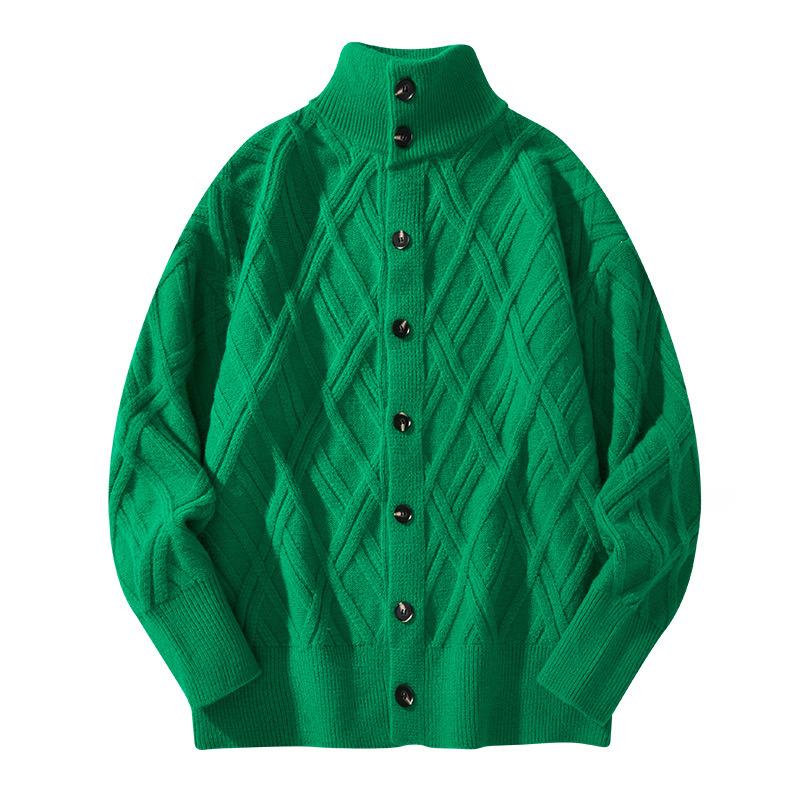 Mens Geometric Jacquard Stand Collar Knit Cardigan 95767601M