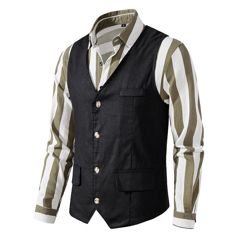 Mens Vintage Cotton Linen V Neck Vest 21832961X