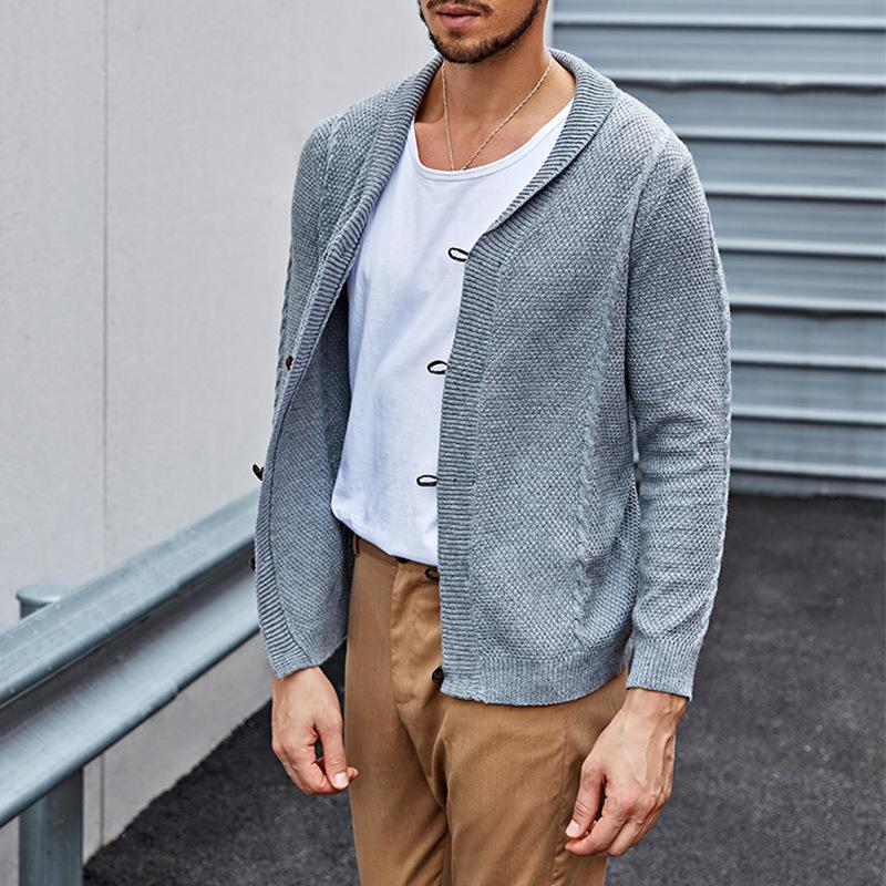 Mens V Neck Slim Solid Knit Cardigan 46049256Z