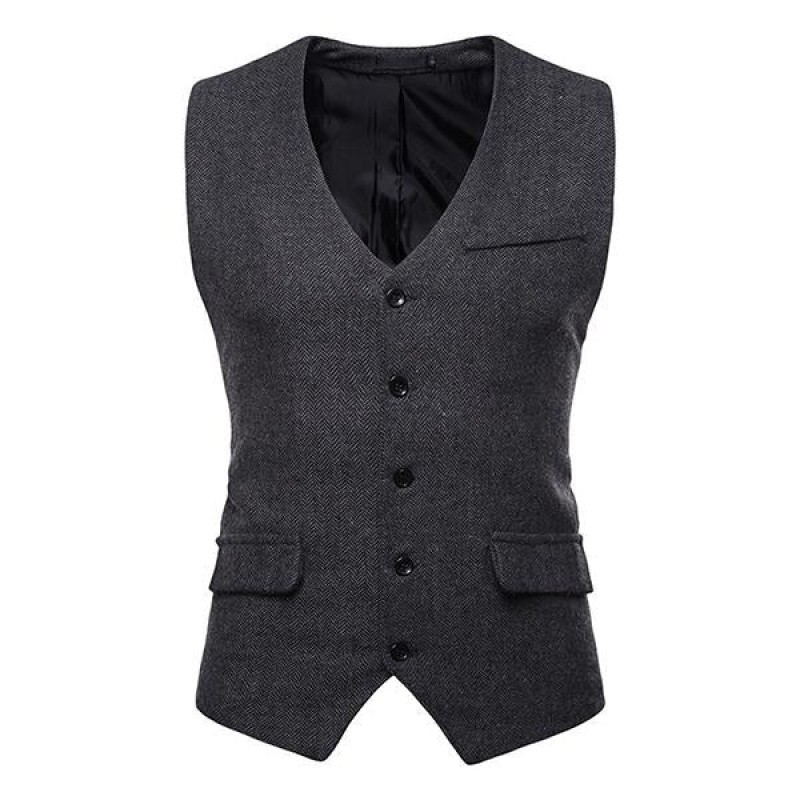 MENS HERRINGBONE SINGLE BREASTED VEST 95347858M