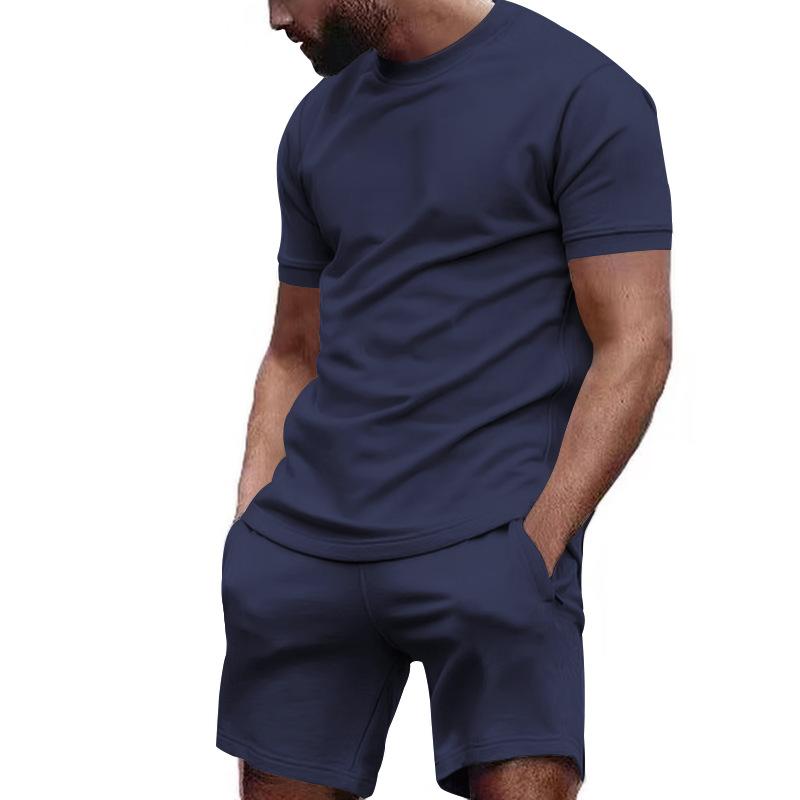 Mens Solid Loose Short Sleeve T-shirt Shorts Sports Set 39155105Z