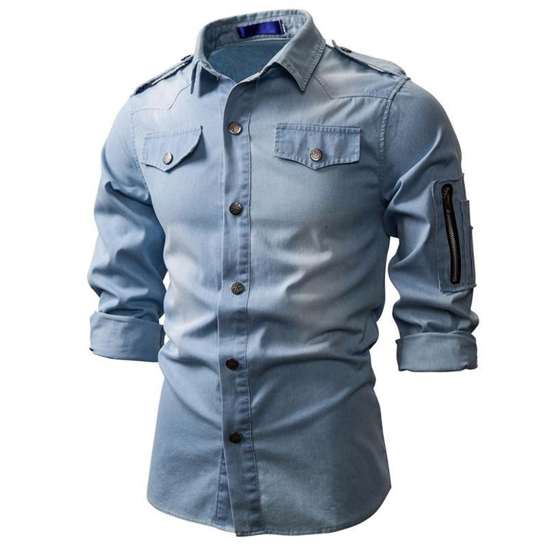 Mens Vintage Denim Long Sleeve Shirt (Belt Not Included) 88330286Y