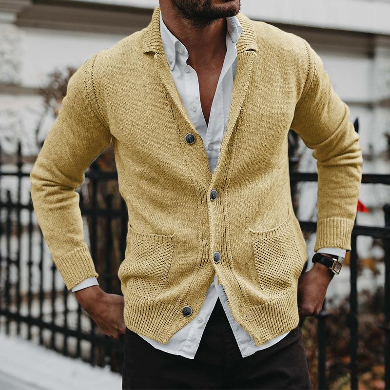 Mens Solid V-Neck Long Sleeve Pocket Knit Jacket 88751655X