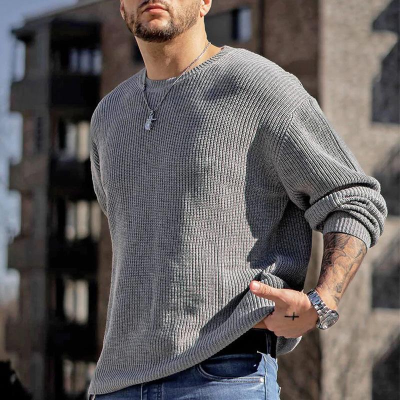 Mens Solid Color Round Neck Pullover Sweater 53935106X