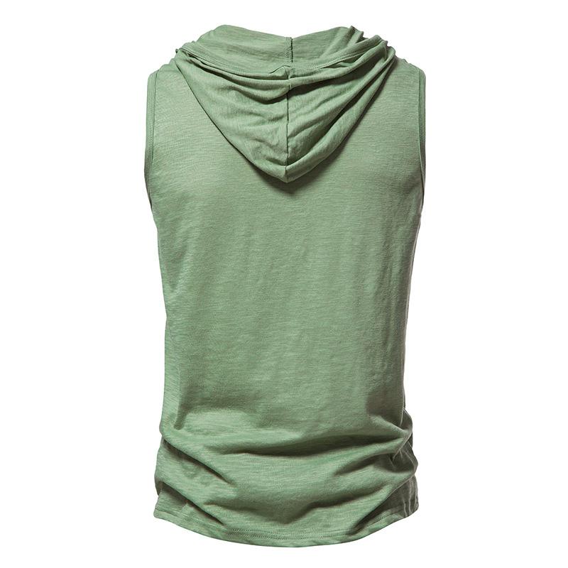 Mens Solid Hooded Henley Collar Sleeveless Cotton Tank Top 52780770Z
