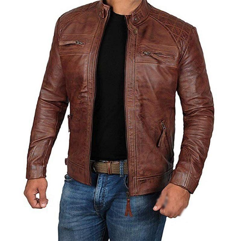 Mens Punk Stand Collar Leather Biker Jacket 39250282M