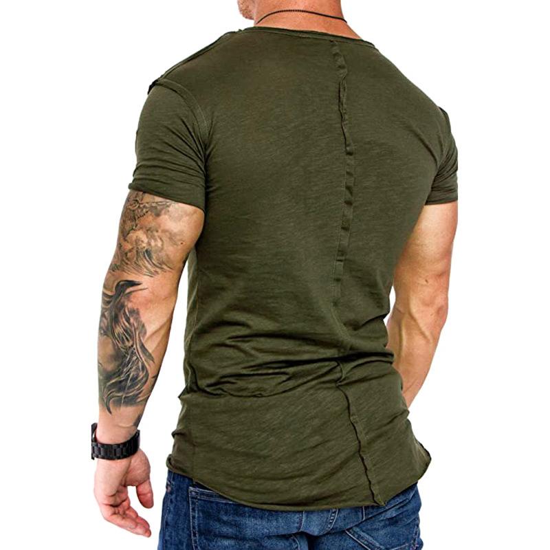 Mens Casual Stitching Solid Color V-Neck Short-Sleeved T-Shirt 36873241Y