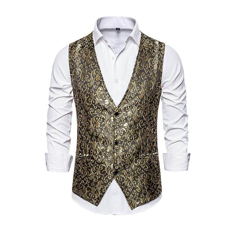Mens Vintage Jacquard V-Neck Single Breasted Vest 82816436M