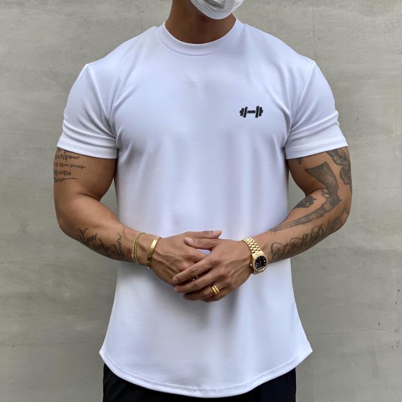 Mens Round Neck Solid Color Sports T-Shirt 21334021X