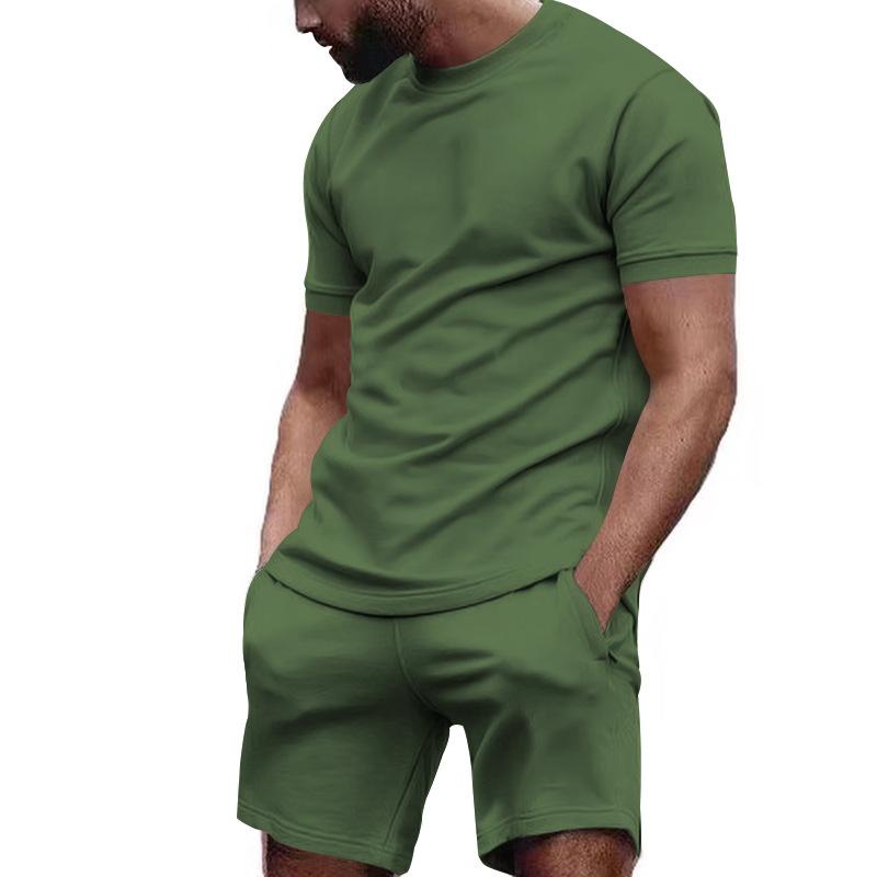 Mens Solid Loose Short Sleeve T-shirt Shorts Sports Set 39155105Z