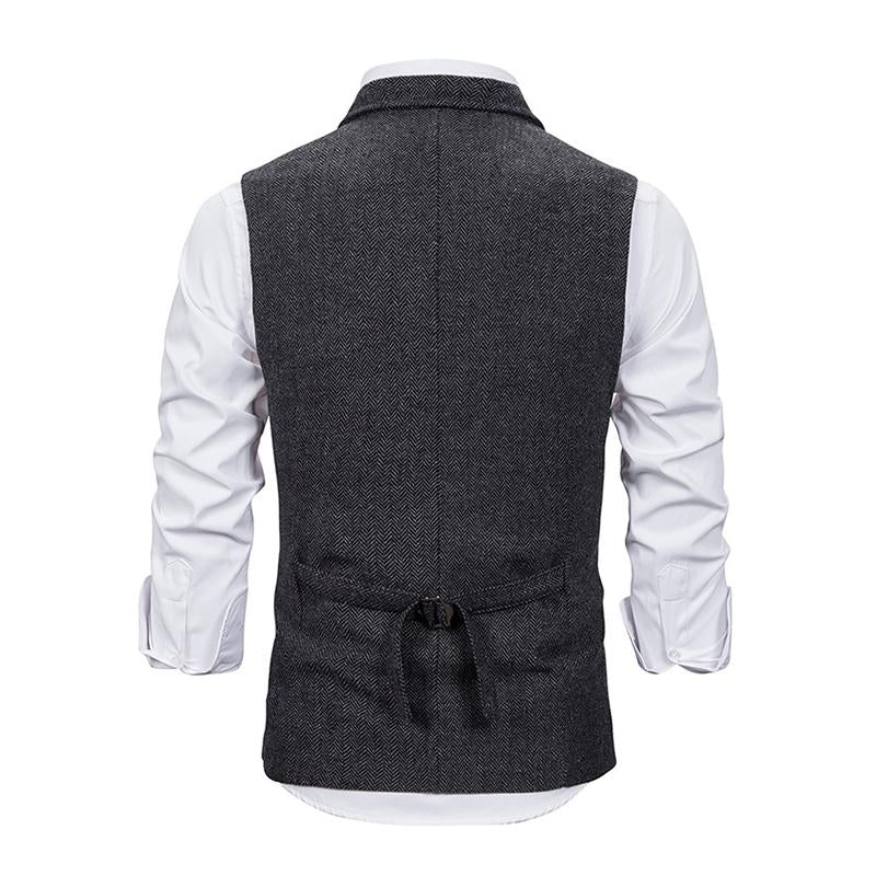 Mens Vintage Lapel Herringbone Single Breasted Vest 05741062M