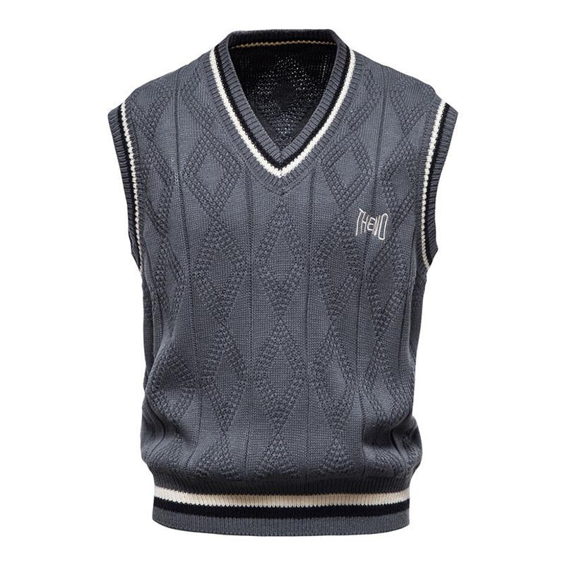 Mens Casual V-Neck Contrast Knit Vest 05194262M