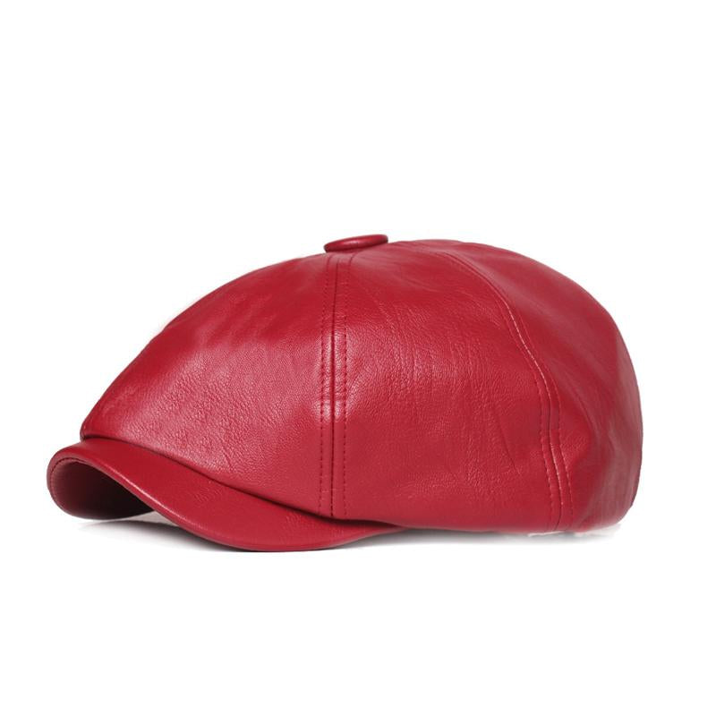 Mens Retro Solid Color PU Beret 81139955X