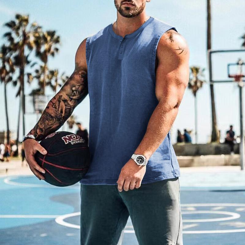 Mens Casual Summer Round Neck Button Down Tank Top 26609609M