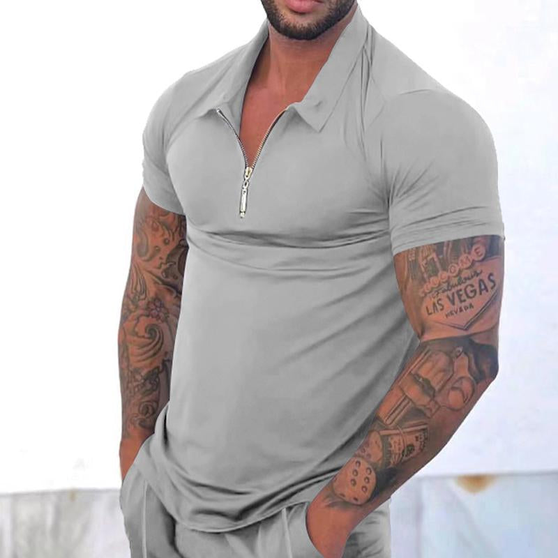 Mens Casual Solid Color Lapel Short Sleeve Polo T-Shirt 84914388Y