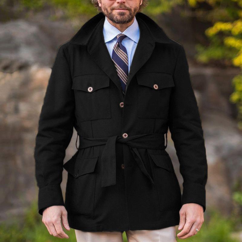 Mens Vintage Solid Color Multi Pocket Thin Trench Coat 04635282Y