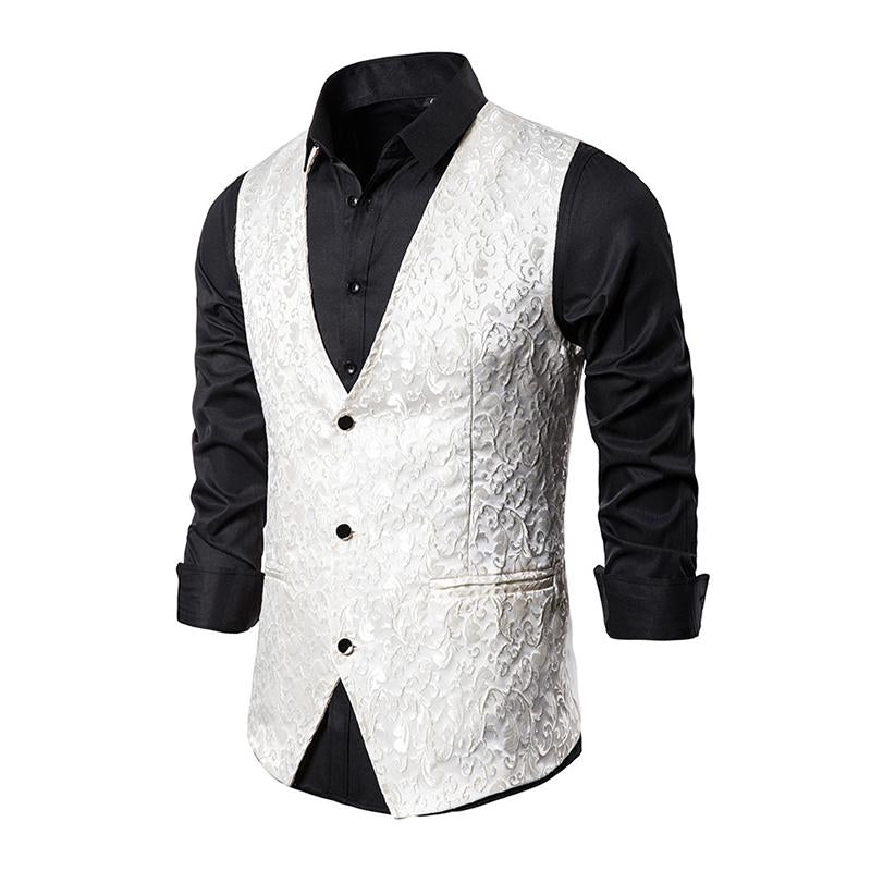 Mens Vintage Jacquard V-Neck Single Breasted Vest 82816436M