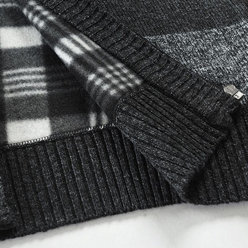 Mens Colorblock Stand Collar Cardigan Knit Jacket 13151620X