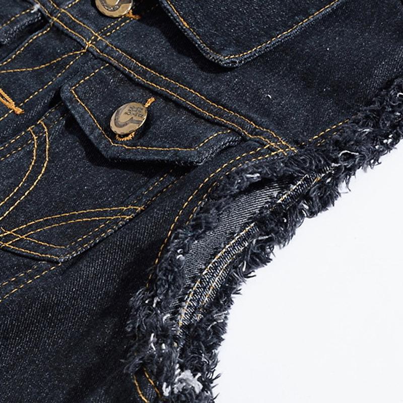 Mens Vintage Ripped Motorcycle Embroidered Patch Denim Vest 98731616Y