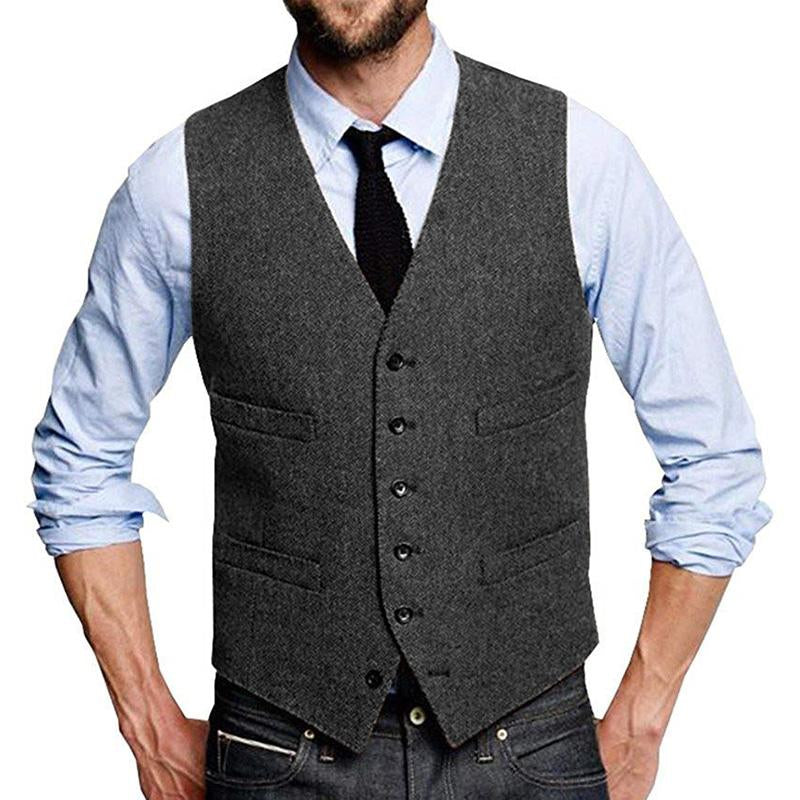 Mens Vintage Herringbone Single Breasted Suit Vest 99735900M