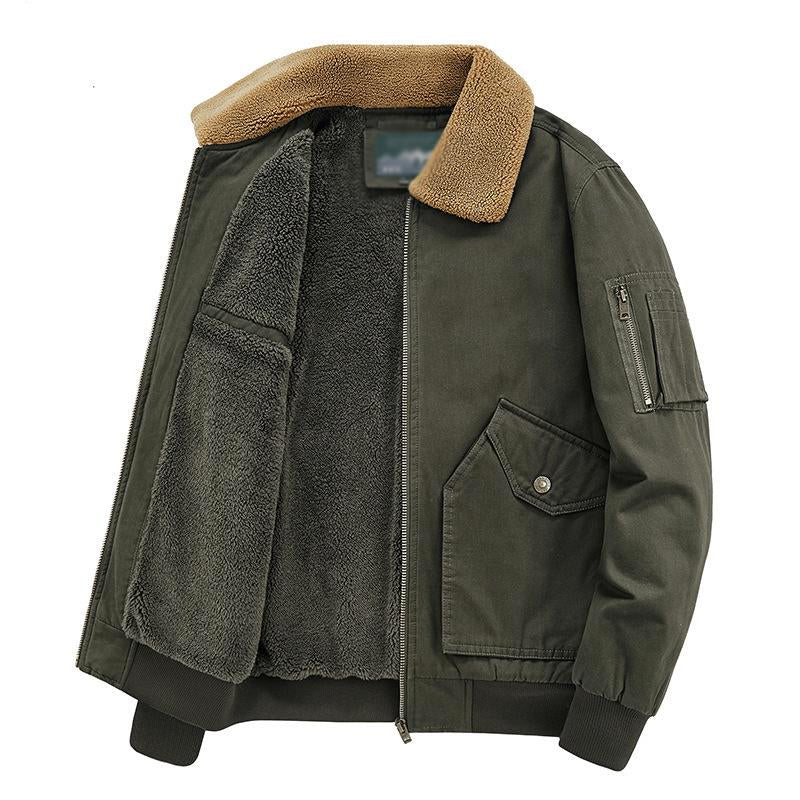 Mens Casual Cotton Fleece Washed Cargo Coat 12217264M