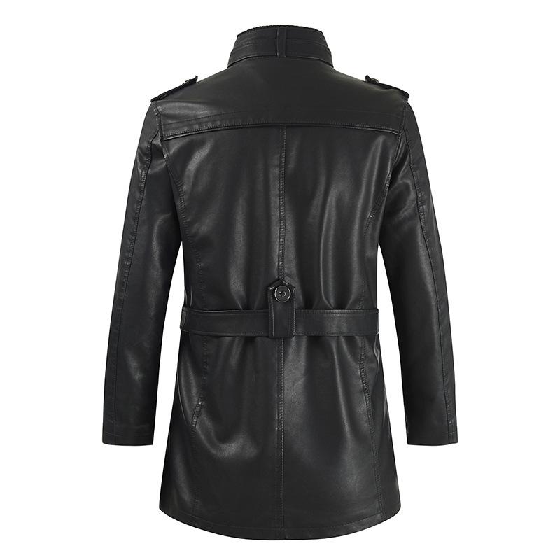Mens Stand Collar Fleece Leather Jacket 64581367X