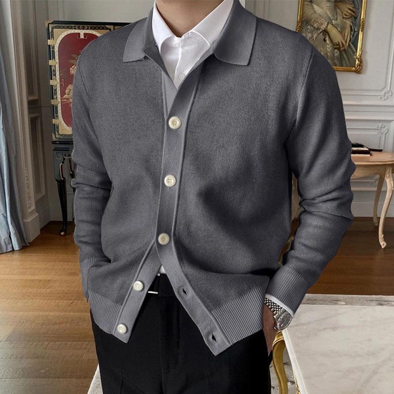 Mens Casual Lapel Single Breasted Knit Cardigan 60143832M