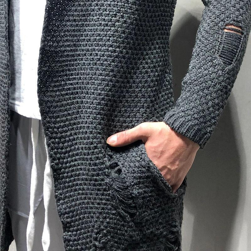 Mens Casual Ripped Long Knit Cardigan 68275311M