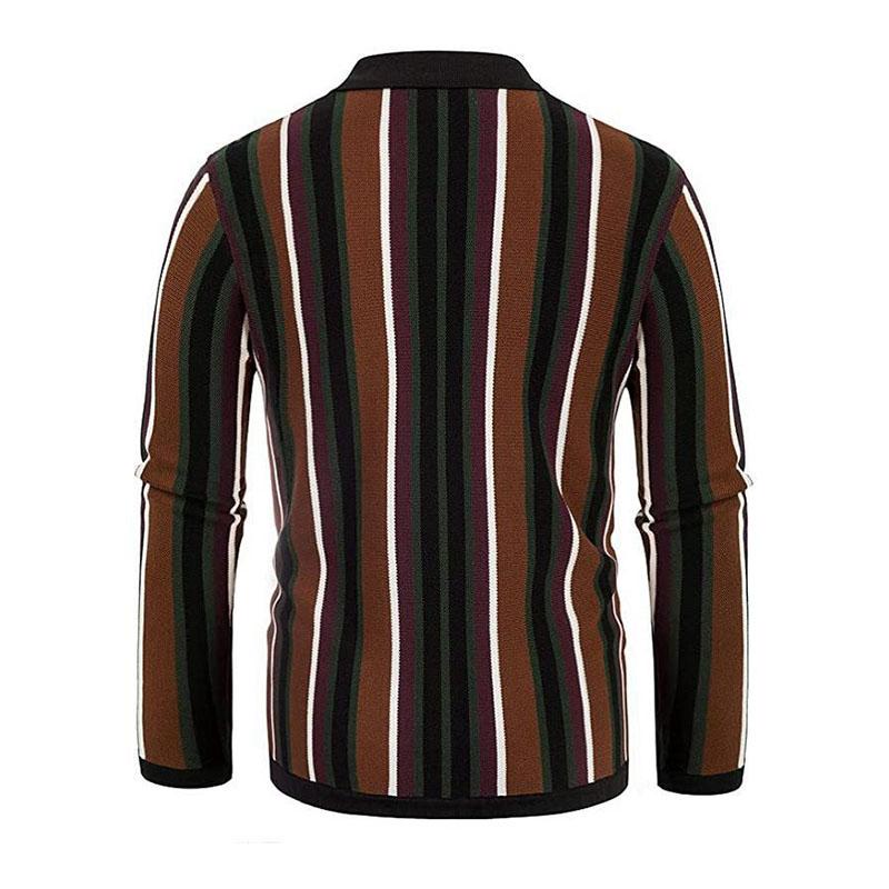 Mens Lapel Striped Jacquard Long Sleeve Knitwear 70348053M