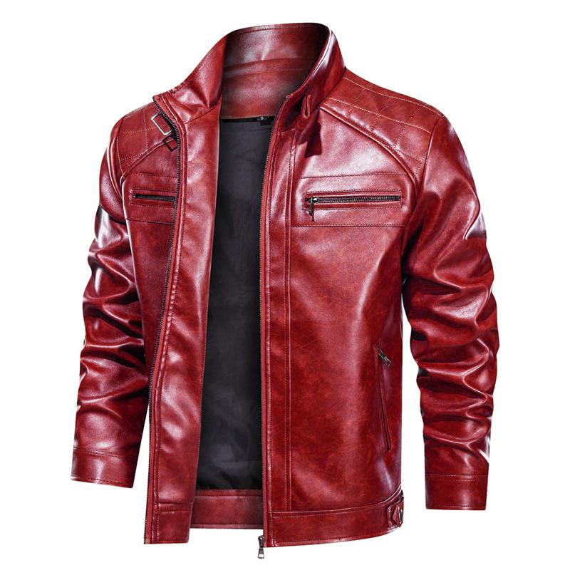 Mens PU Leather Outdoor Zipper Jacket 16709098X