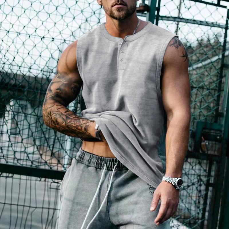 Mens Casual Summer Round Neck Button Down Tank Top 26609609M