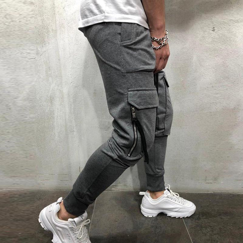 Mens Casual Solid Color Multi-Pocket Sweatpants 98610288Y