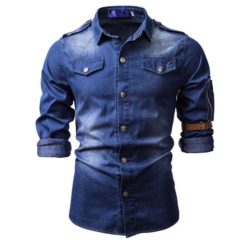 Mens Vintage Denim Long Sleeve Shirt (Belt Not Included) 88330286Y