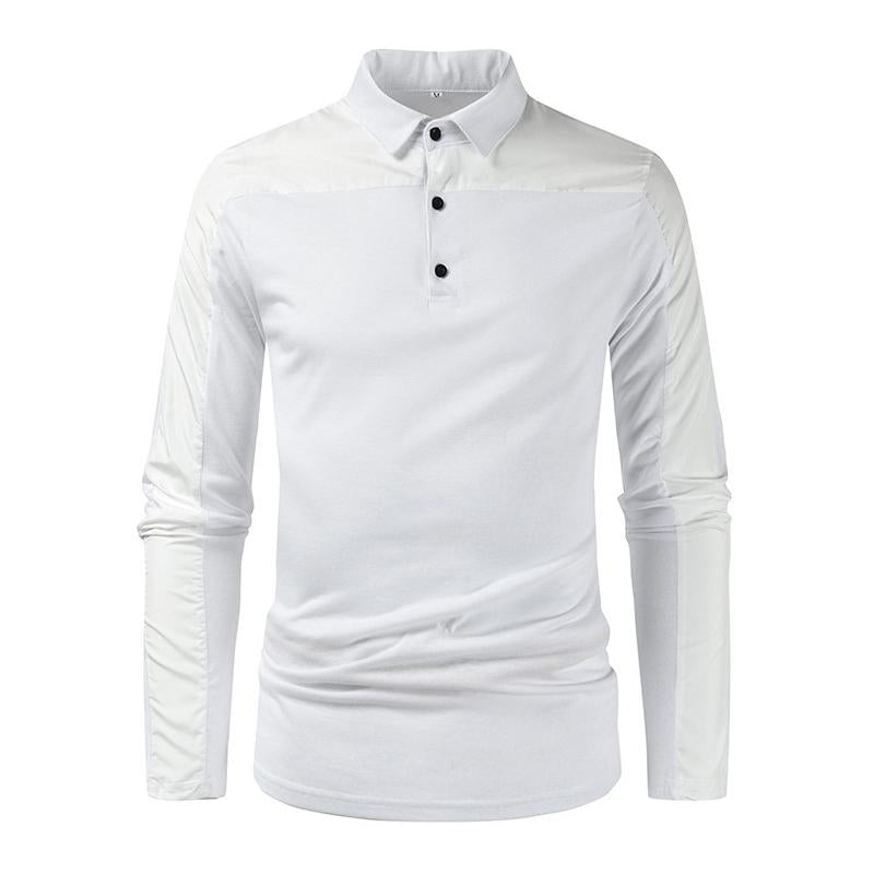 Mens Casual Solid Color Patchwork Loose Lapel Polo Shirt 73098346M