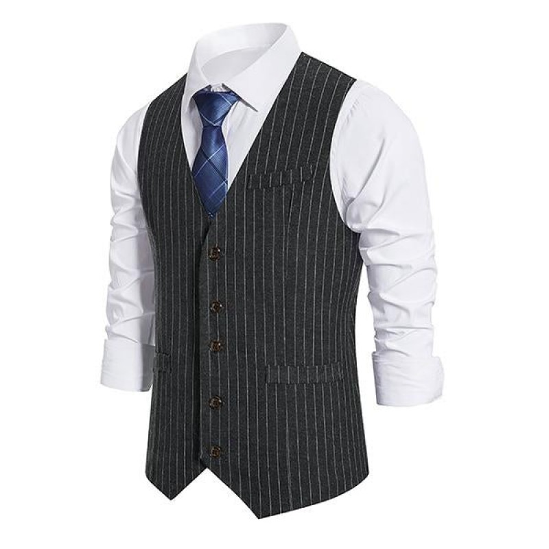 Mens Single-breasted Striped Suit Vest 57502558M