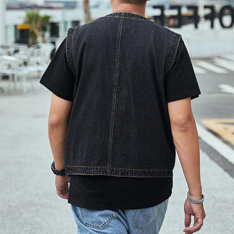 Mens Casual Loose Single Breasted Denim Vest 69915126M
